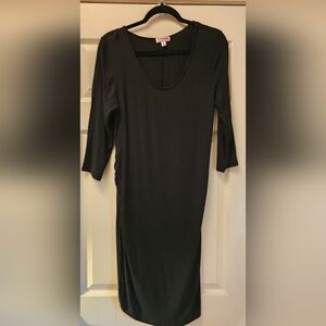 feathers Black Scoop-Neck Midi Dress with 3/4 Sleeves